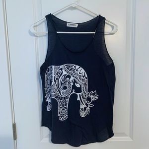 Navy blue tank with elephant print